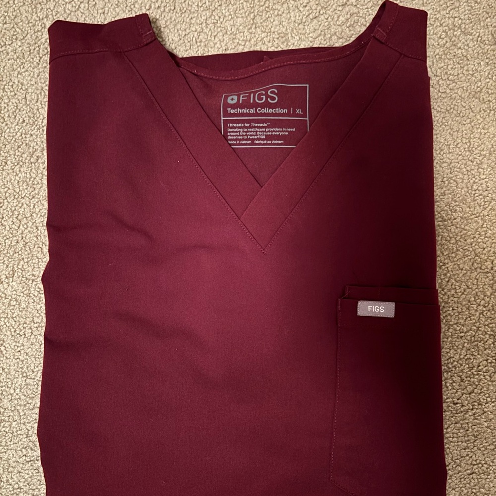Figs Maroon V-Neck Scrub Top